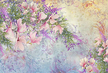 Сиреневые обои с цветами Divino Decor Фотопанно 4-х полосные K-034